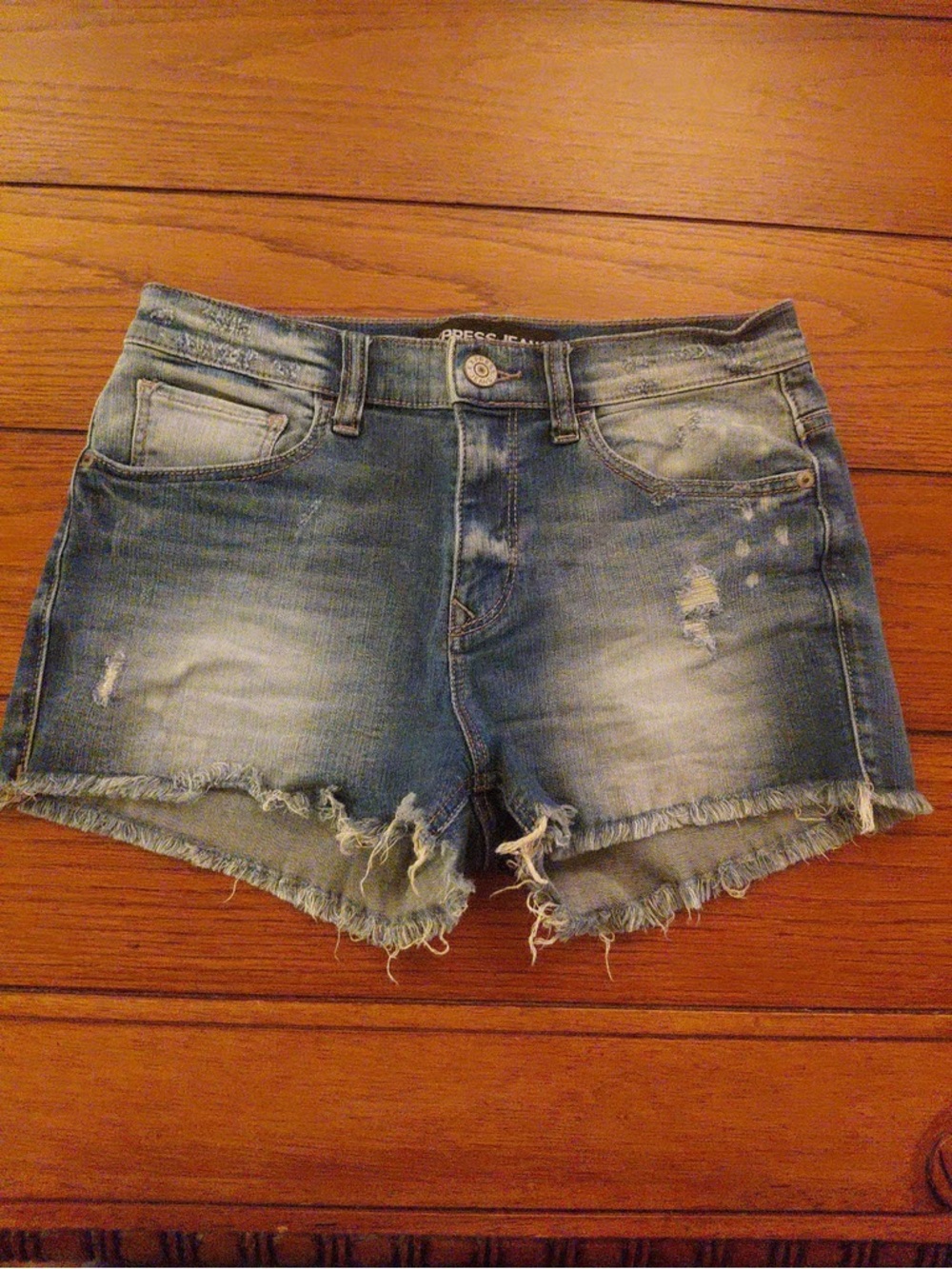 Express Distressed Blue Denim Cutoff Shorts